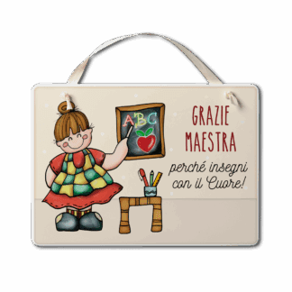 Targa con nastrino Simpatiche Figure - Grazie maestra cuore