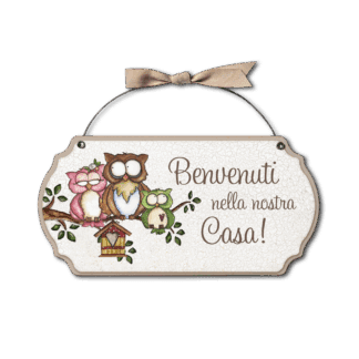 Targa con ferretto Allegri Gufetti - Benvenuti a casa